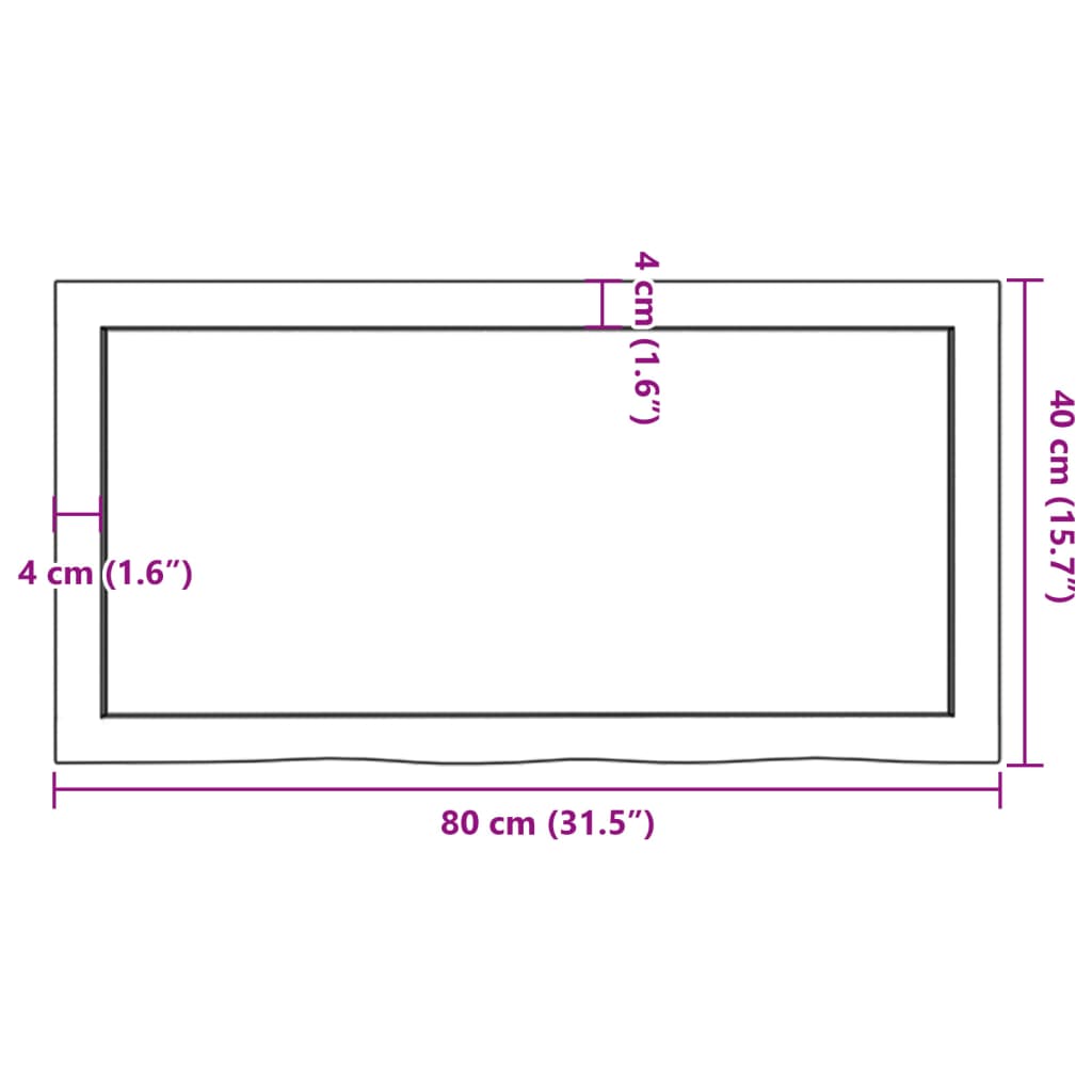 vidaXL Encimera baño madera maciza tratada marrón oscuro 80x40x(2-6)cm