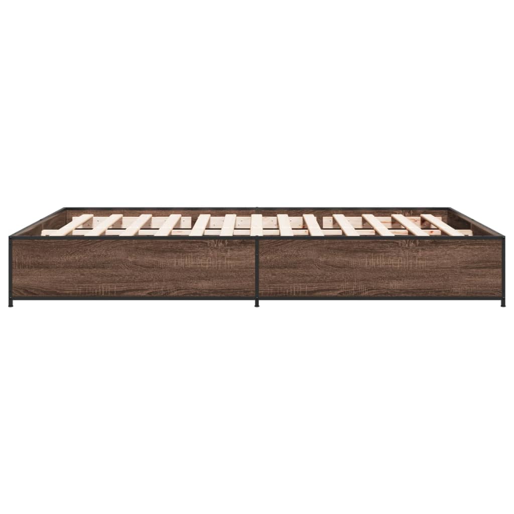 vidaXL Estructura cama madera ingeniería metal marrón roble 135x190 cm