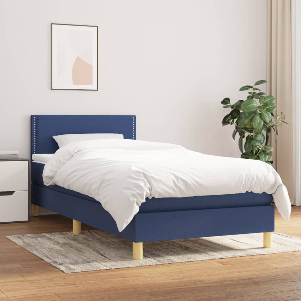 vidaXL Cama box spring con colchón tela azul 100x200 cm