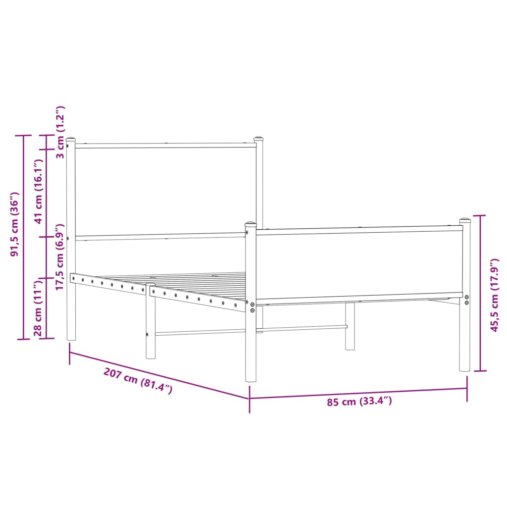 vidaXL Estructura de cama sin colchón metal marrón roble 80x200 cm