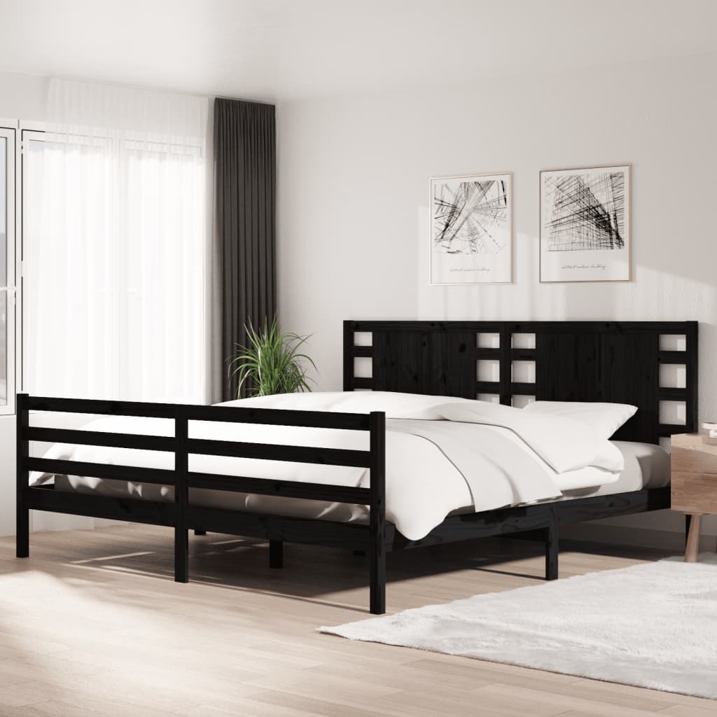 vidaXL Estructura de cama de madera maciza de pino negro 200x200 cm