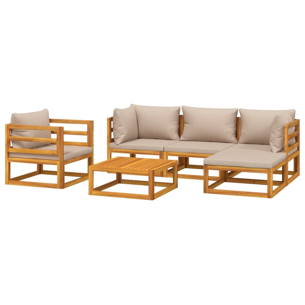 vidaXL Set muebles de jardín 6 pzas madera maciza y cojines gris taupé