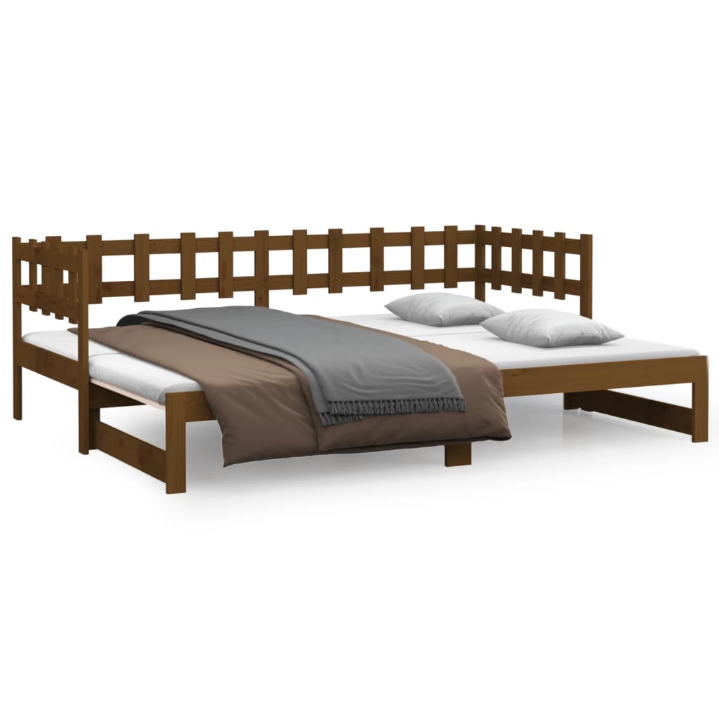 vidaXL Sofá cama extraíble madera de pino marrón miel 2x(80x200) cm