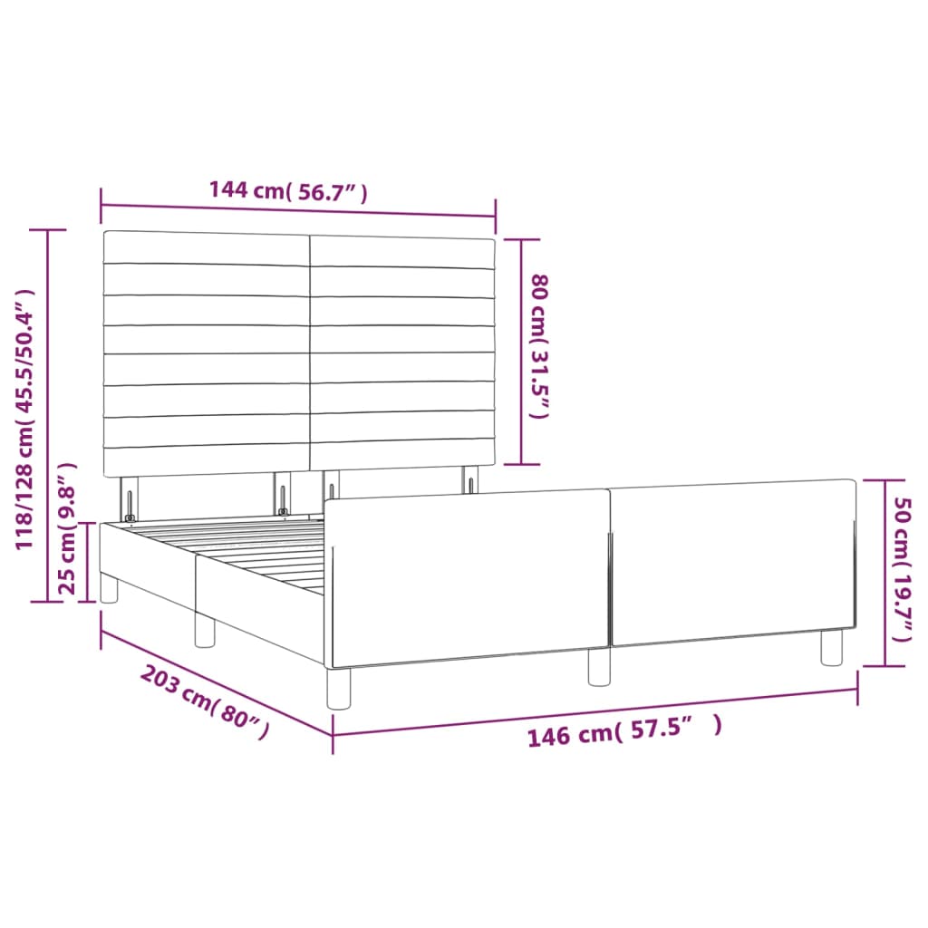 vidaXL Estructura de cama con cabecero de tela color crema 140x200 cm