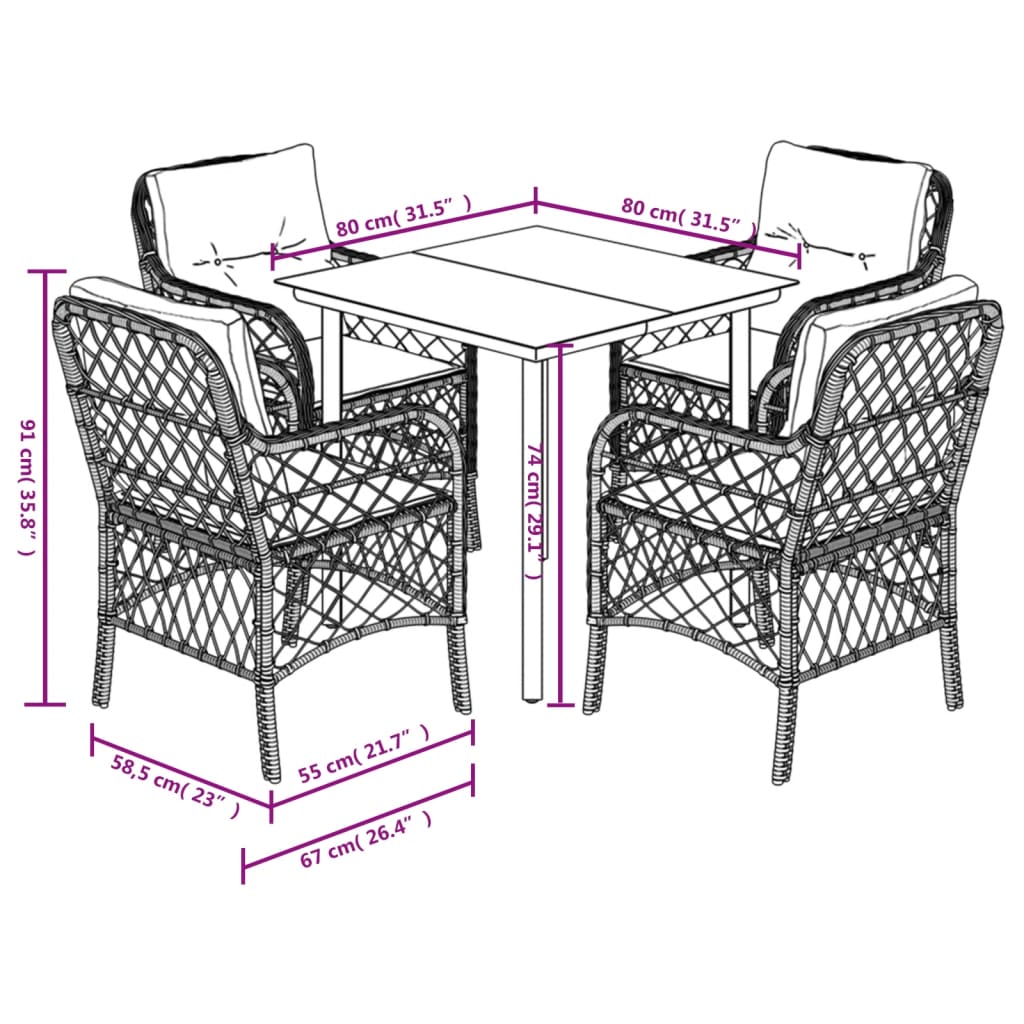 vidaXL Set de muebles jardín 5 pzas con cojines ratán sintético negro