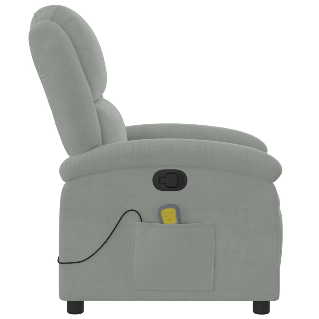 vidaXL Sillón reclinable de masaje terciopelo gris claro