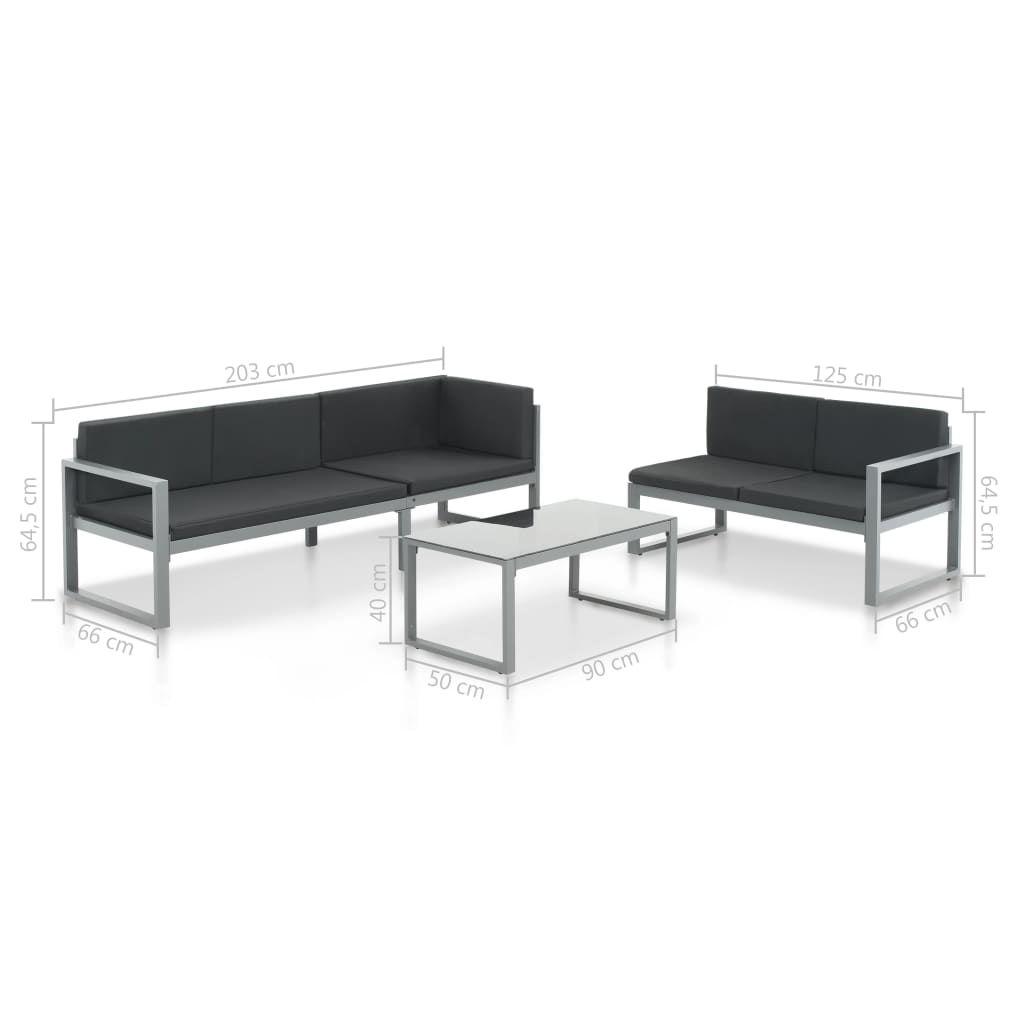 vidaXL Set de muebles de jardín con cojines 3 piezas aluminio negro