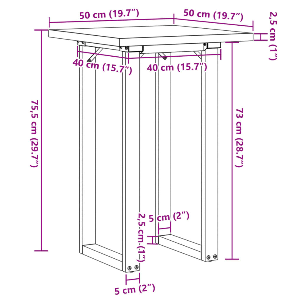 vidaXL Mesa comedor marco O madera maciza pino y hierro 50x50x75,5 cm