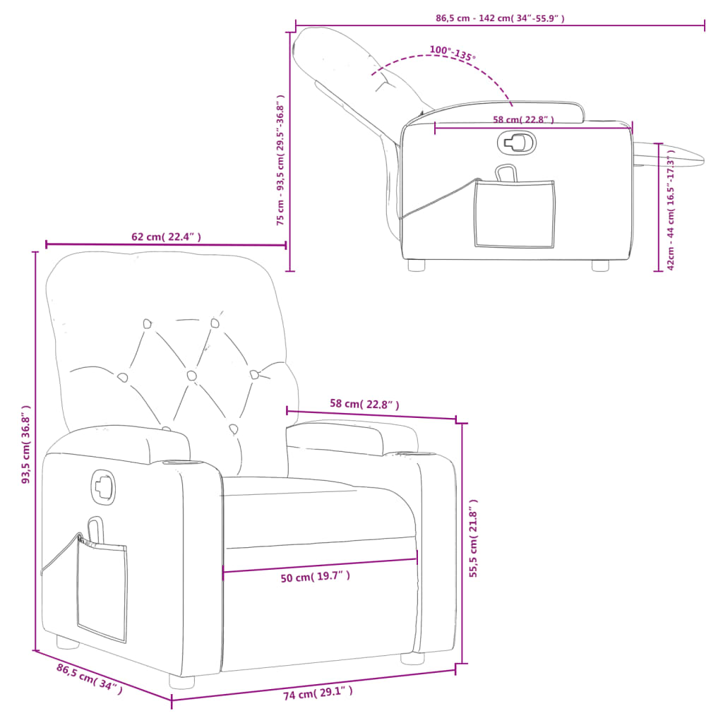 vidaXL Sillón de masaje reclinable cuero sintético gris