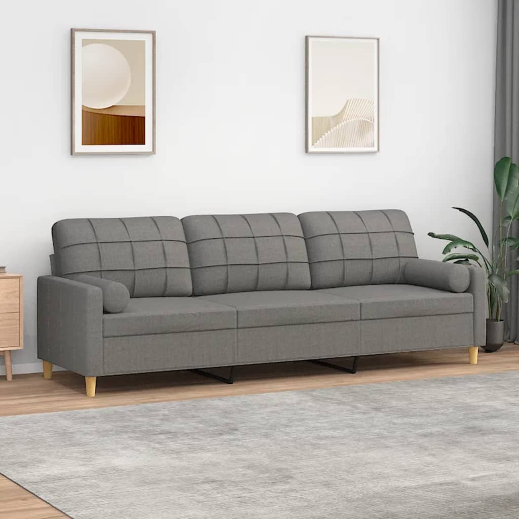 vidaXL Sofá 3 plazas con almohadas y cojines tela gris oscuro 210 cm