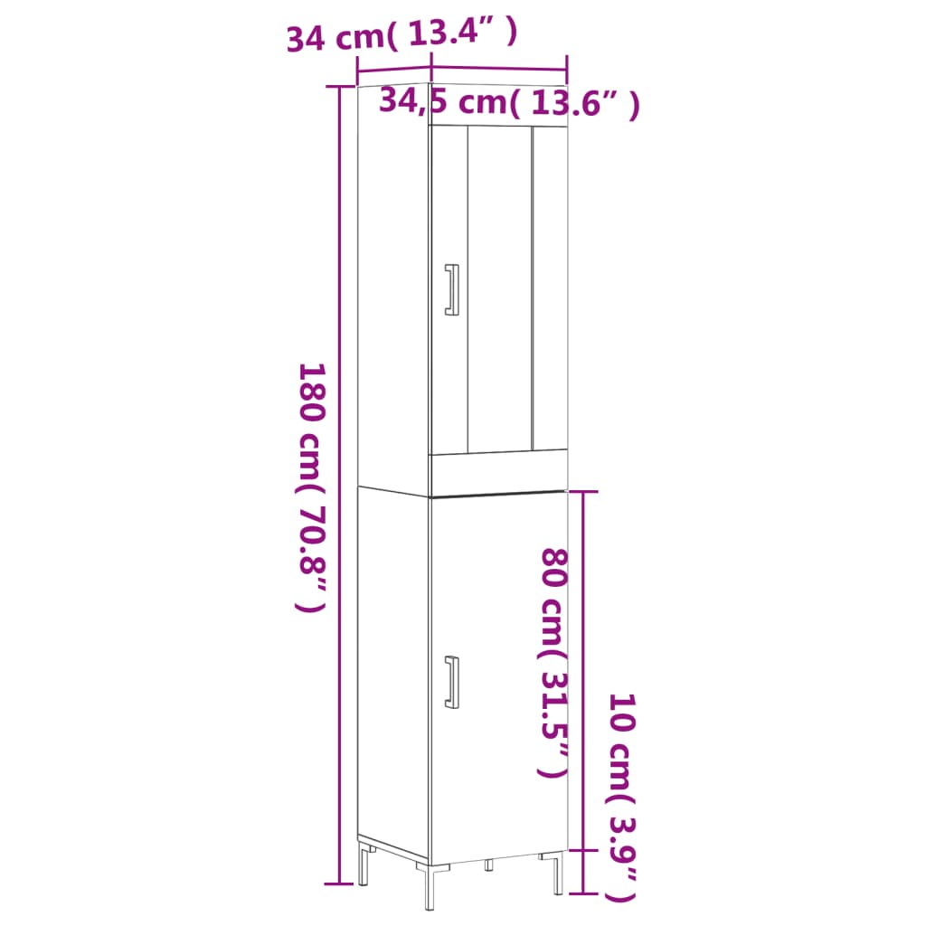 vidaXL Aparador alto madera contrachapada roble marrón 34,5x34x180 cm