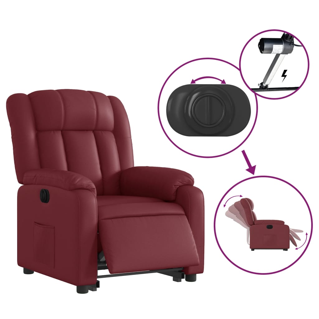 vidaXL Sillón elevable eléctrico cuero artificial rojo tinto