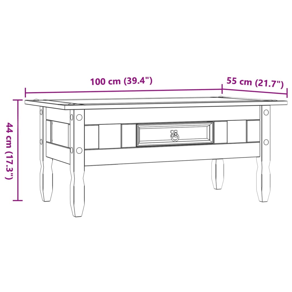 vidaXL Mesa de centro Corona Range pino mexicano gris 100x55x44 cm