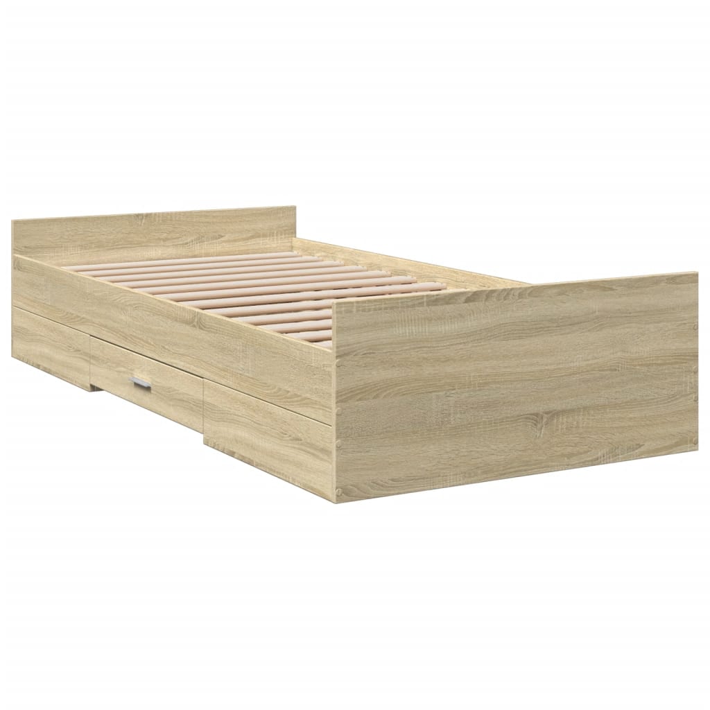 vidaXL Cama con cajones madera ingeniería roble Sonoma 90x190 cm