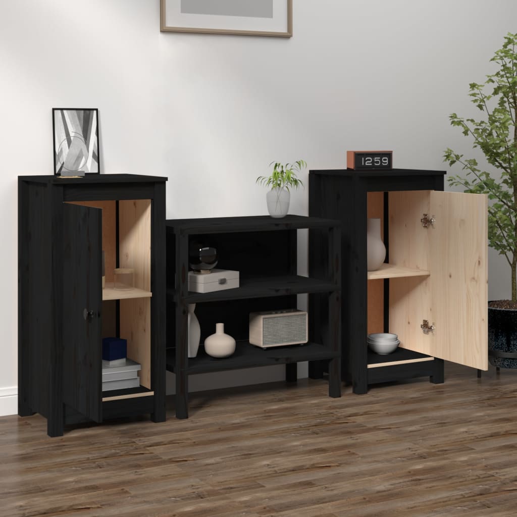 vidaXL Aparadores 2 uds madera maciza de pino negro 39x35x80 cm