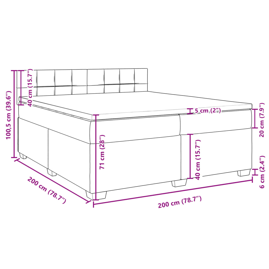 vidaXL Cama box spring con colchón tela gris claro 200x200 cm