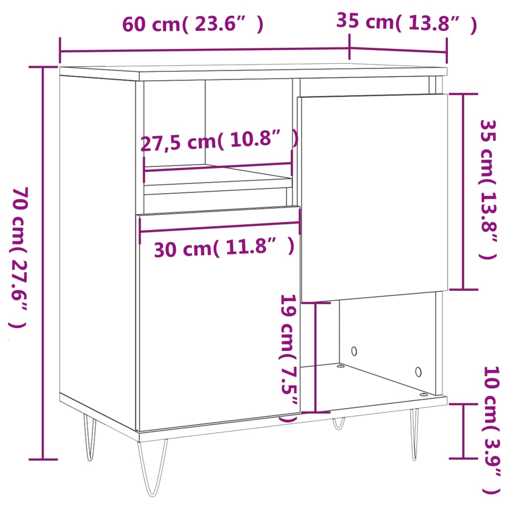 vidaXL Aparador de madera contrachapada gris hormigón 60x35x70 cm