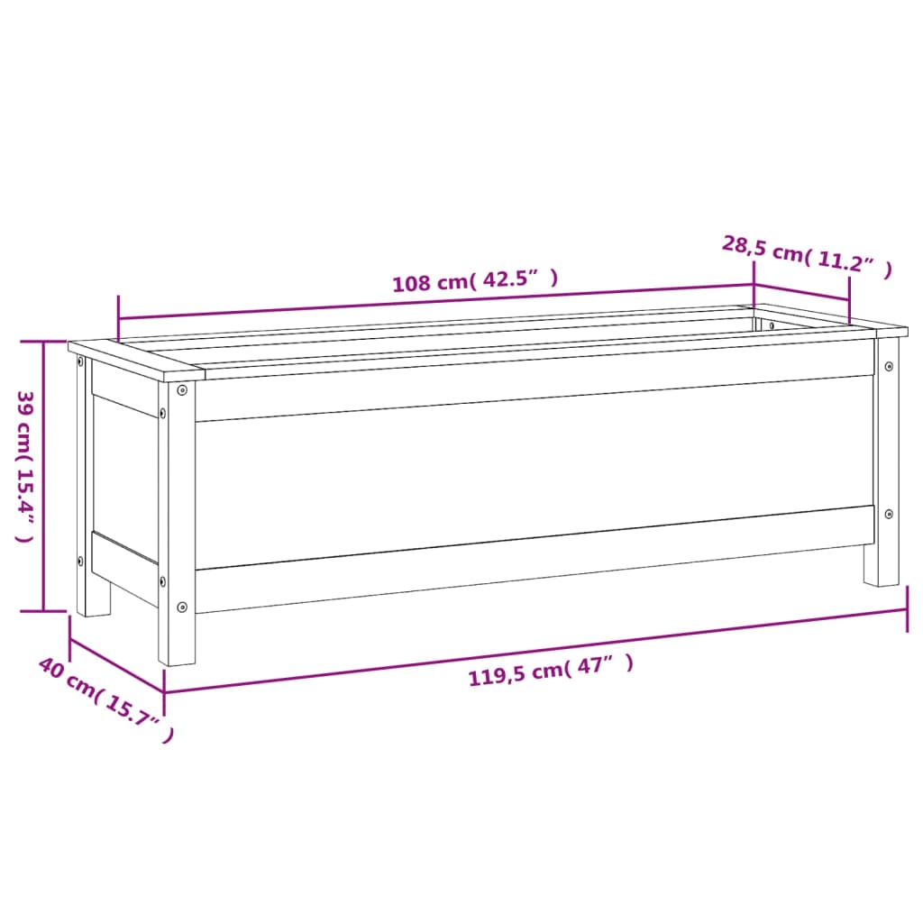 vidaXL Arriate elevado de jardín madera maciza de pino 119,5x40x39 cm