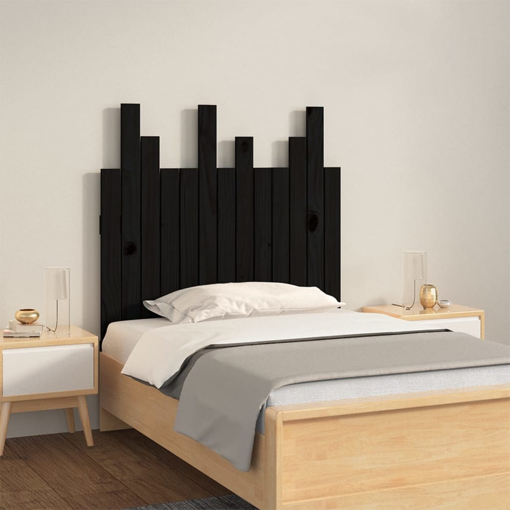 vidaXL Cabecero de cama pared madera maciza pino negro 82,5x3x80 cm