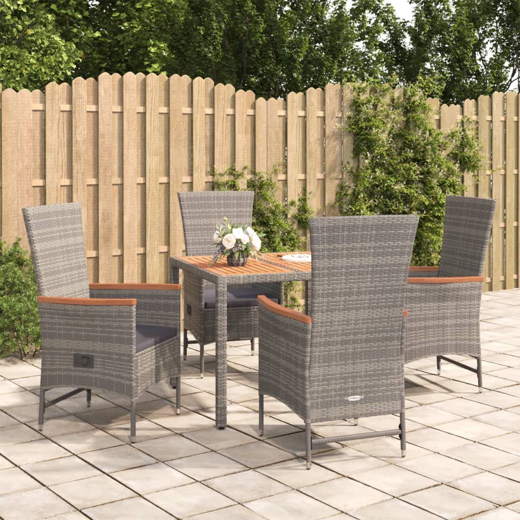 vidaXL Set comedor de jardín 5 piezas con cojines ratán sintético gris