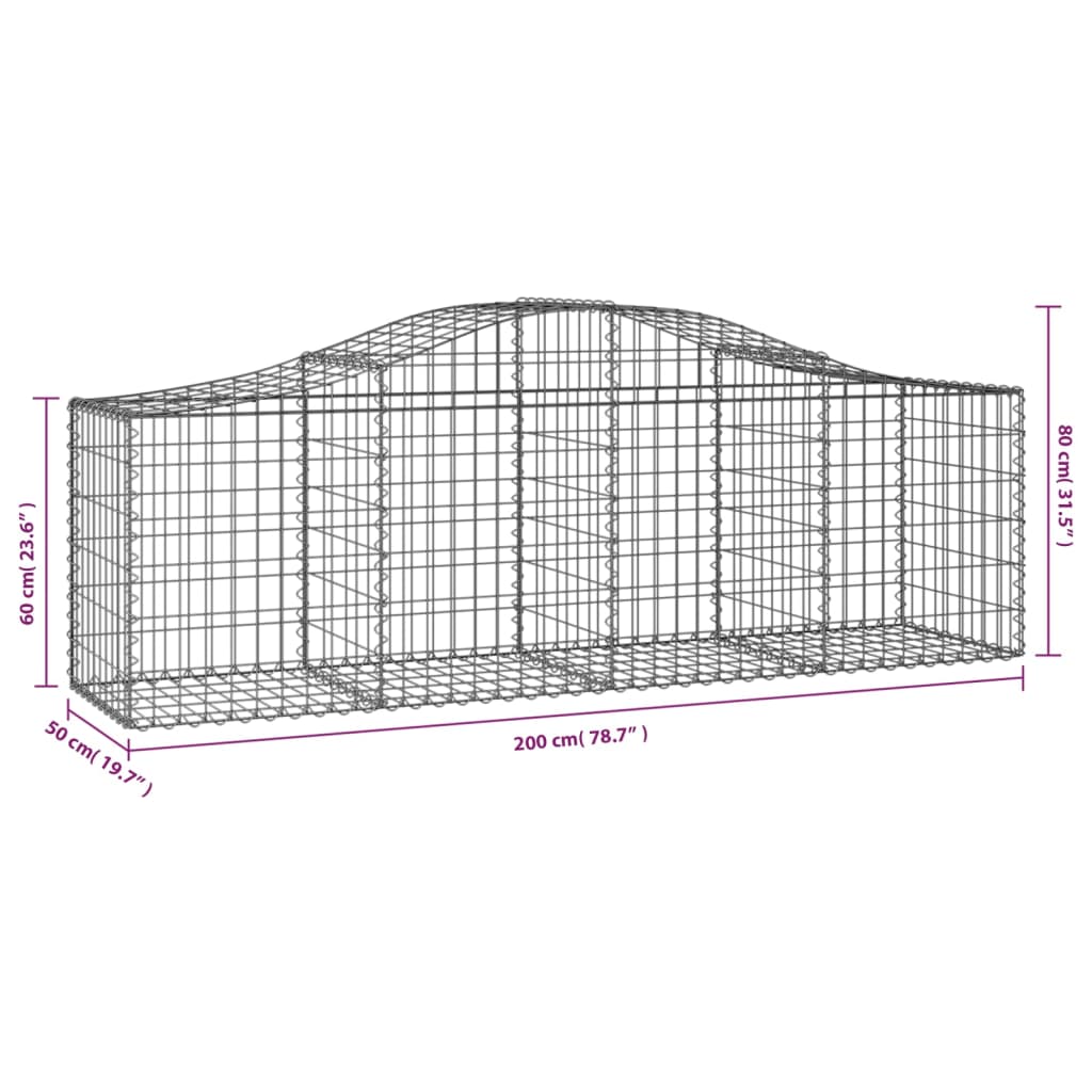 vidaXL Cestas de gaviones 14 uds forma de arco hierro 200x50x60/80 cm