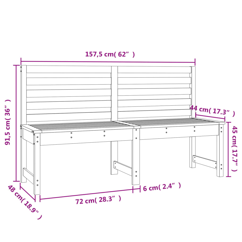 vidaXL Banco de jardín madera maciza pino marrón miel 157,5 cm