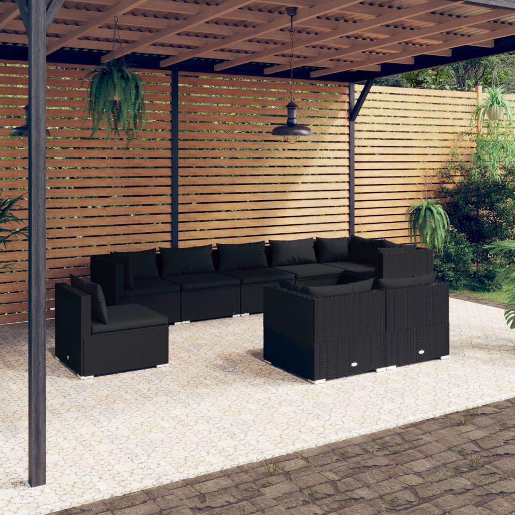 vidaXL Set de muebles de jardín 9 pzas y cojines ratán sintético negro