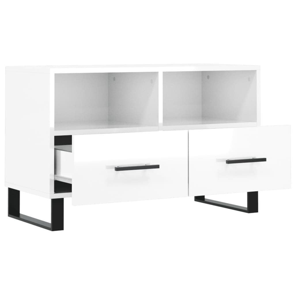 vidaXL Mueble de TV madera contrachapada blanco brillo 80x36x50 cm