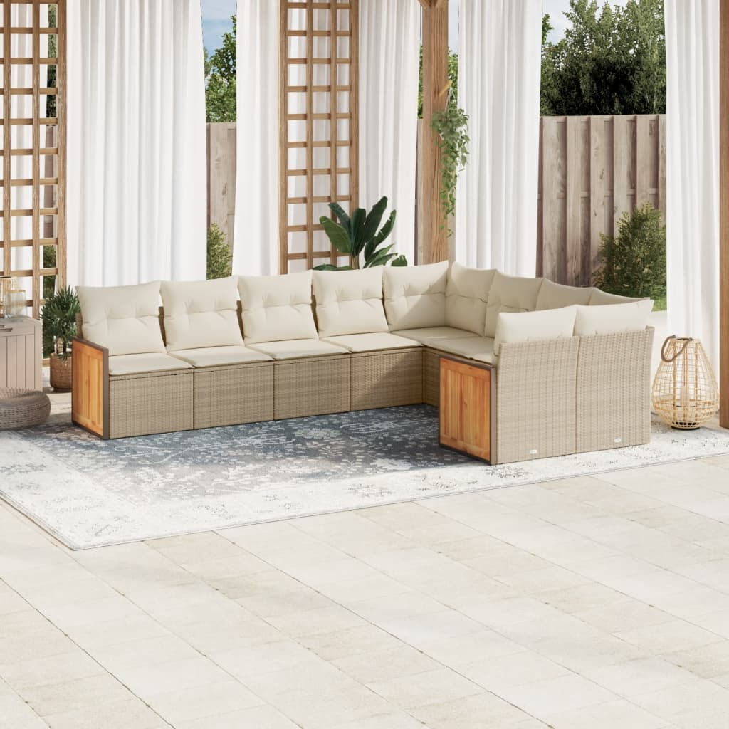 vidaXL Set de sofás de jardín 9 pzas con cojines ratán sintético beige