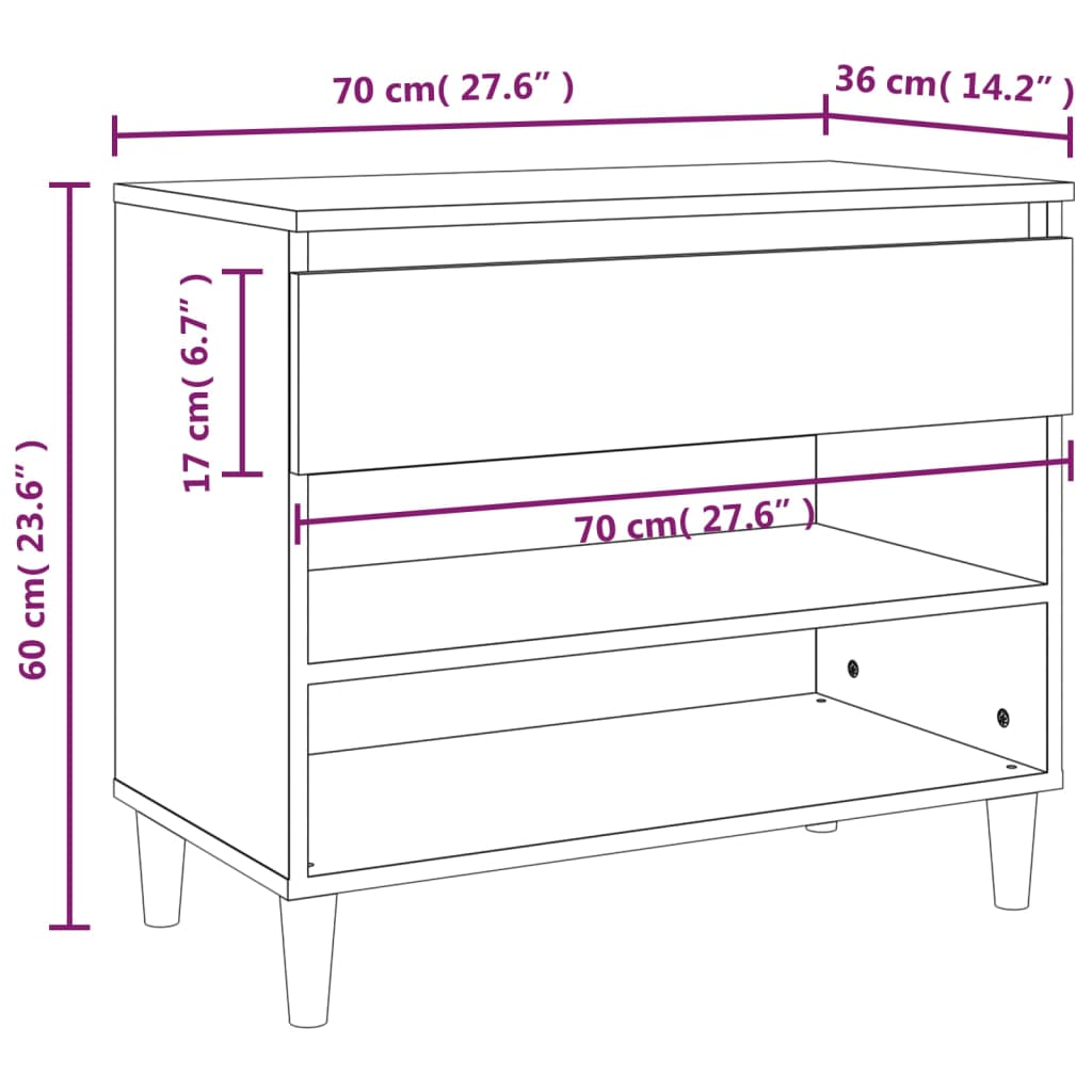 vidaXL Mueble zapatero madera contrachapada roble Sonoma 70x36x60 cm