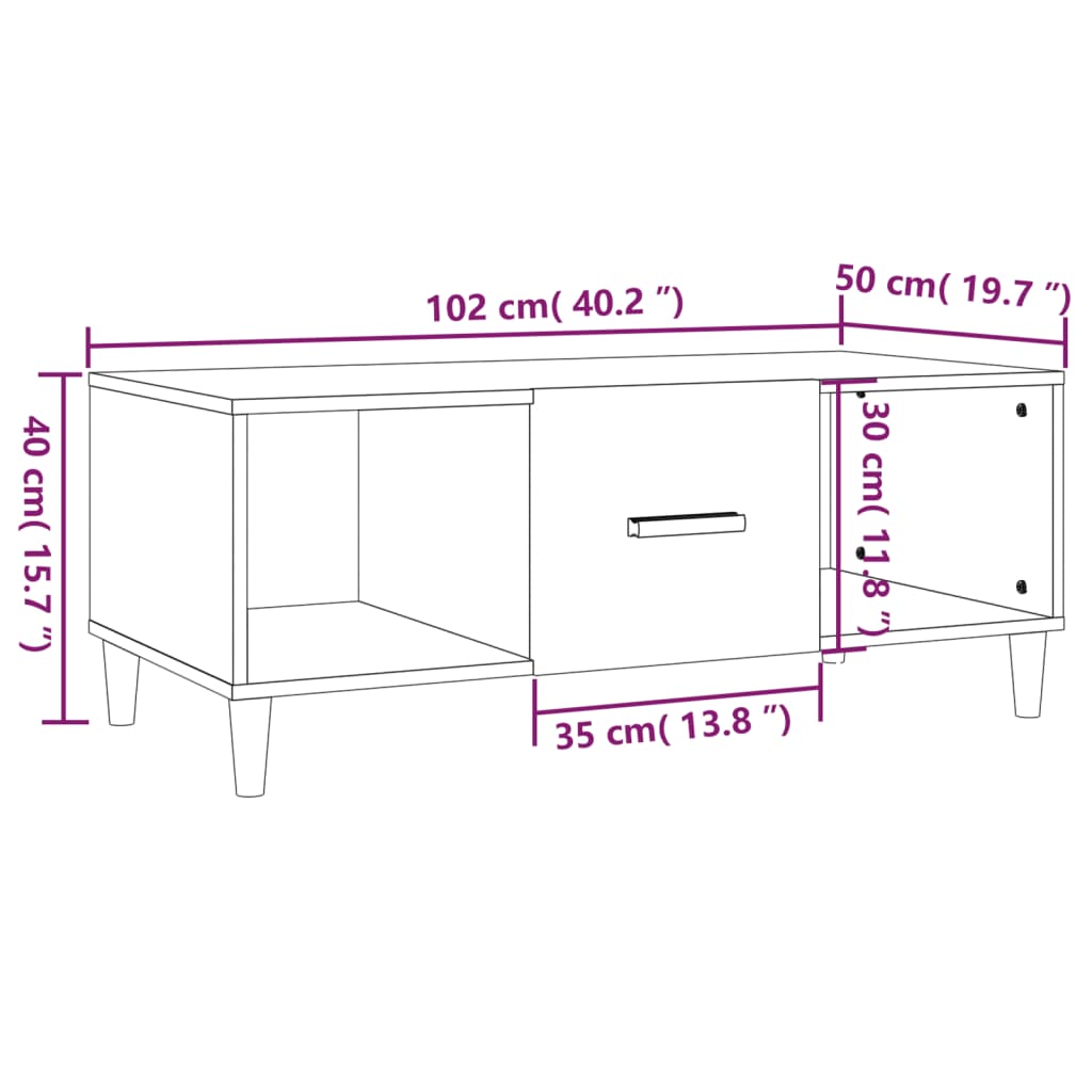 vidaXL Mesa de centro madera contrachapada blanco 102x50x40 cm