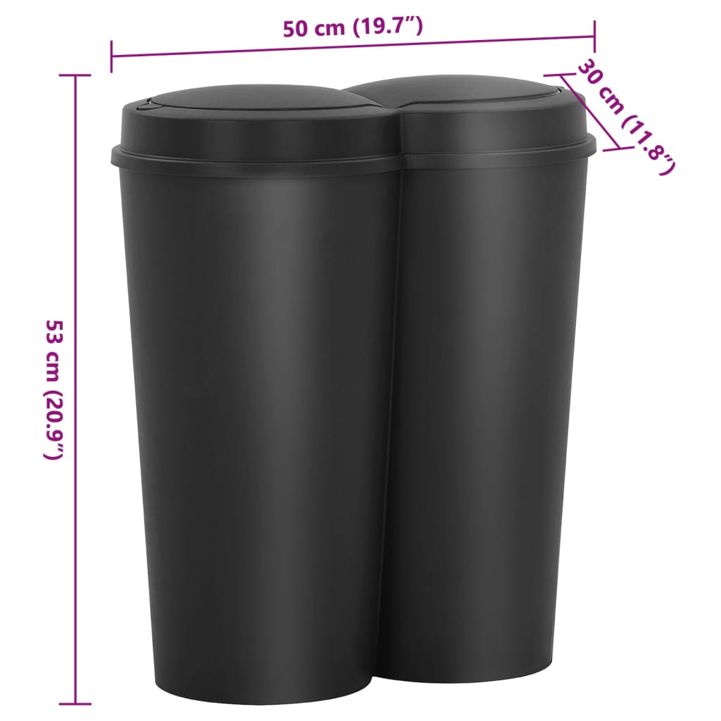 vidaXL Cubo de basura doble negro 50 L