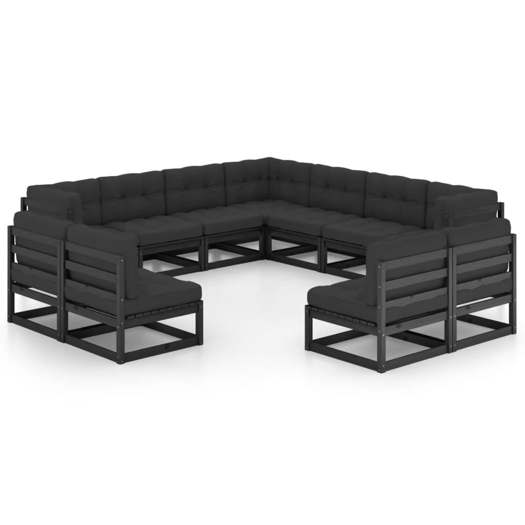 vidaXL Set de muebles de jardín 11 pzas con cojines madera pino negro