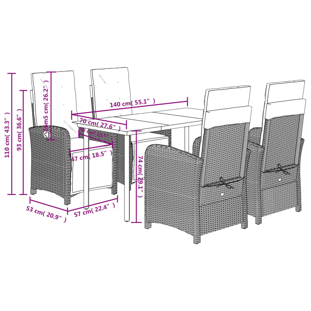 vidaXL Set de muebles jardín 5 pzas con cojines ratán sintético negro