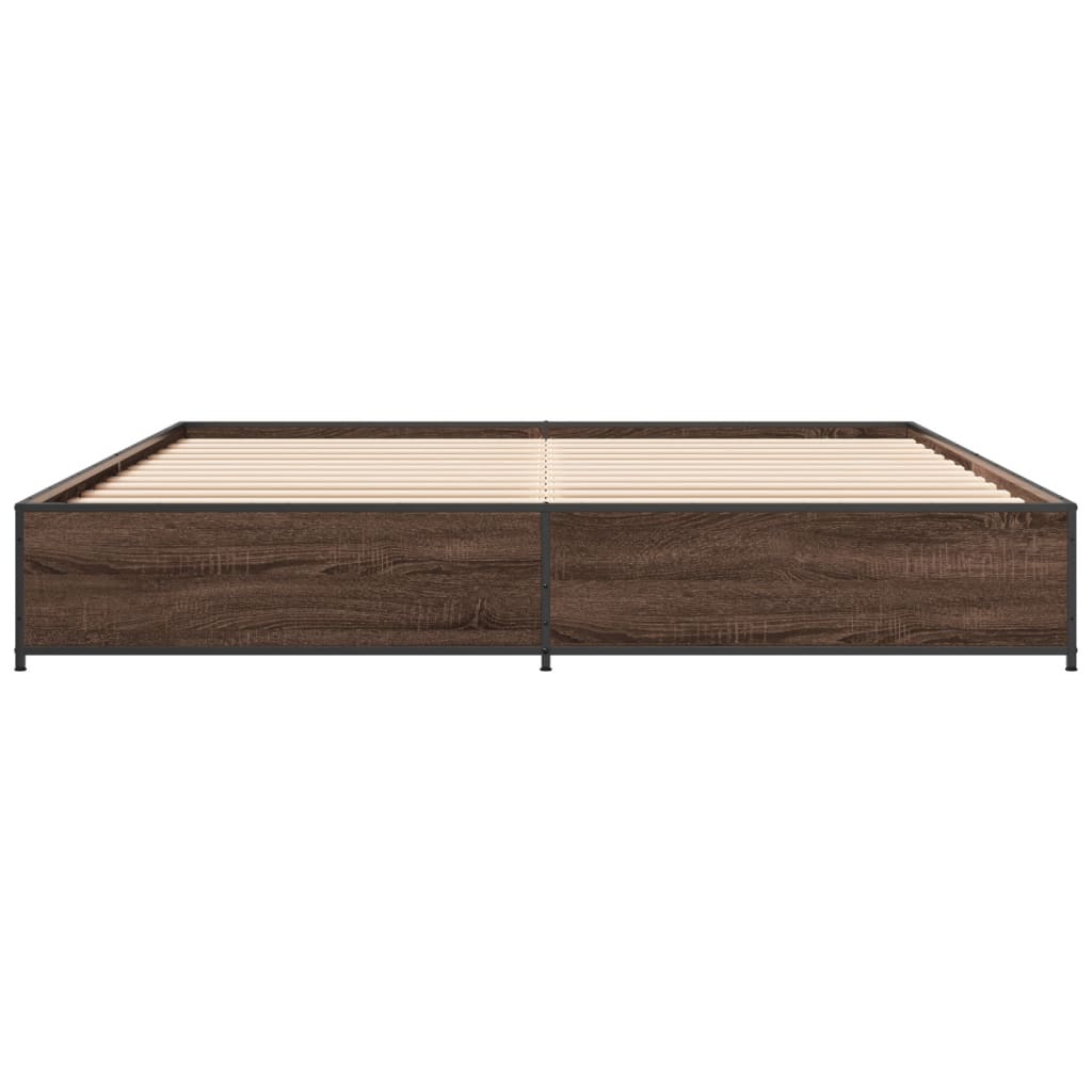 vidaXL Estructura cama madera ingeniería metal marrón roble 200x200 cm