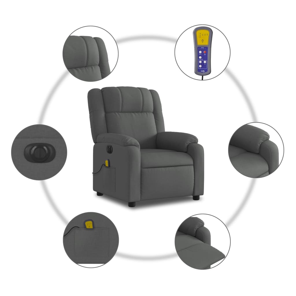 vidaXL Sillón reclinable de masaje eléctrico tela gris oscuro