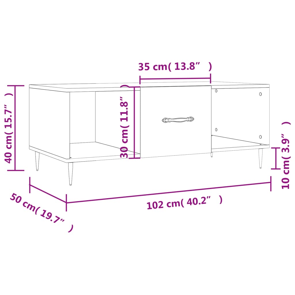 vidaXL Mesa de centro madera contrachapada negro 102x50x40 cm