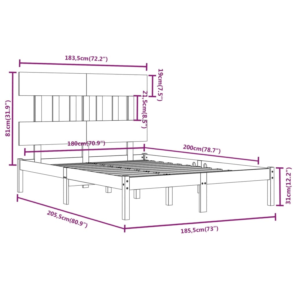 vidaXL Estructura de cama madera maciza negro Supe King 180x200 cm