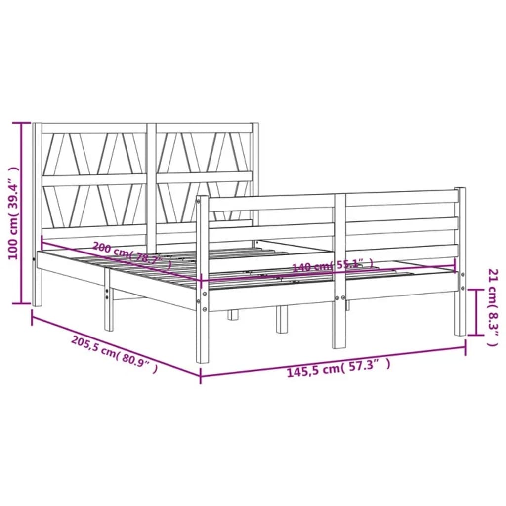 vidaXL Estructura de cama con cabecero madera maciza blanco 140x200 cm