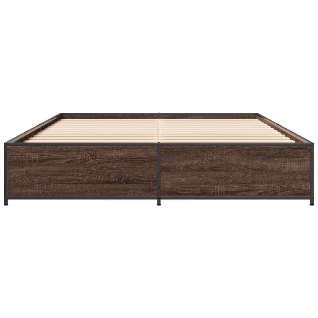 vidaXL Estructura cama madera ingeniería metal marrón roble 150x200 cm