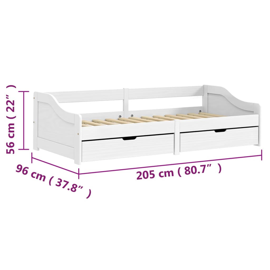 vidaXL Sofá cama con 2 cajones madera maciza pino blanca IRUN 90x200cm