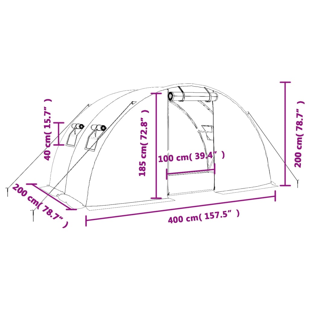 vidaXL Invernadero con estructura de acero verde 8 m² 4x2x2 m