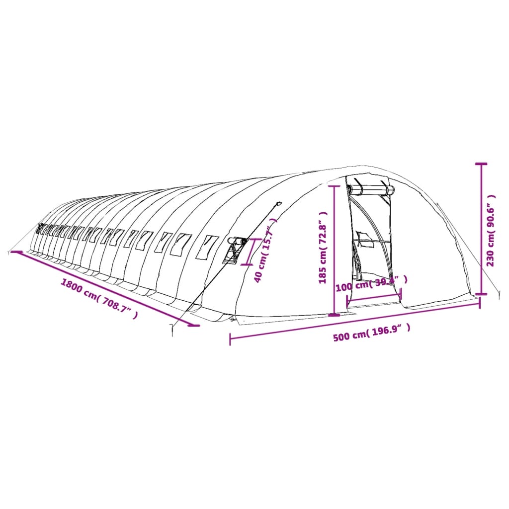 vidaXL Invernadero con estructura de acero verde 90 m² 18x5x2,3 m