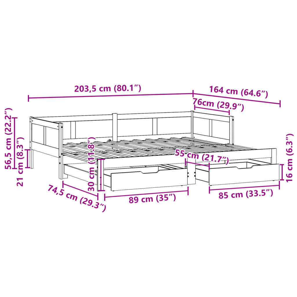 vidaXL Sofá cama nido con cajones madera maciza pino blanca 80x200 cm