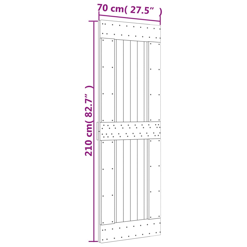 vidaXL Puerta corredera con herrajes madera maciza de pino 70x210 cm