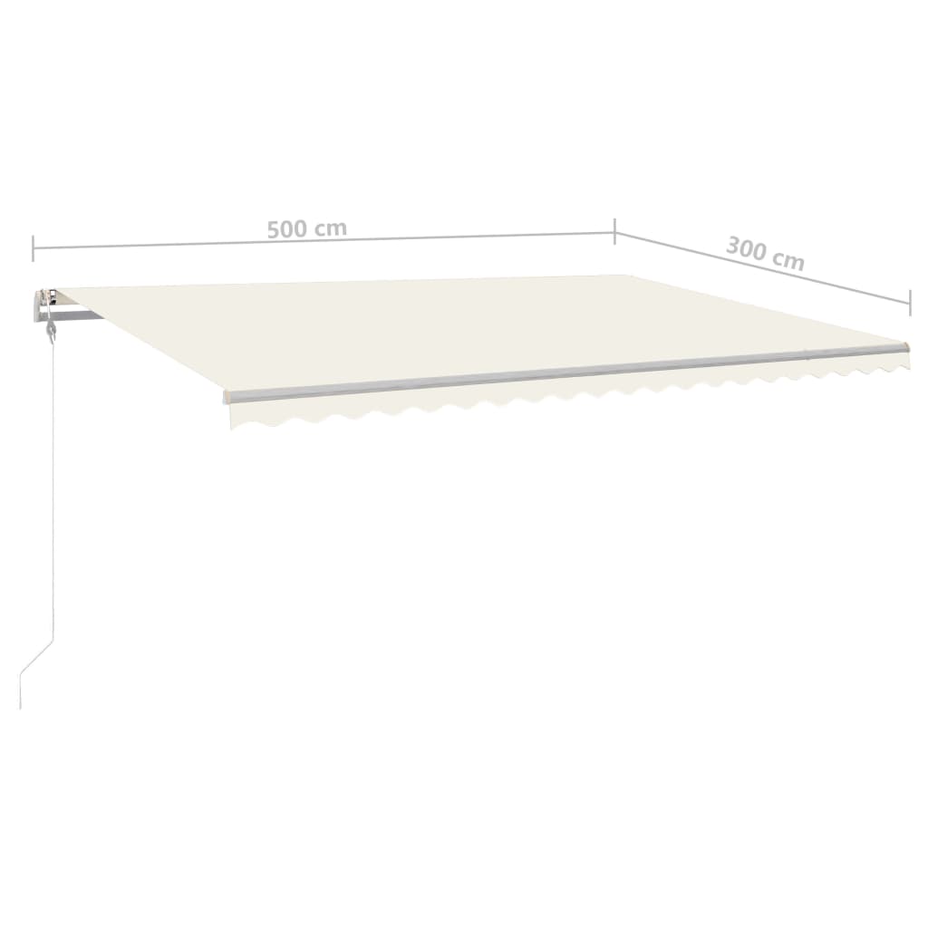 vidaXL Toldo retráctil manual con luz LED crema 5x3 m