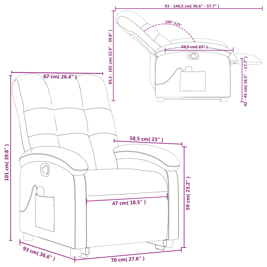 vidaXL Silla de masaje reclinable de pie de tela marrón