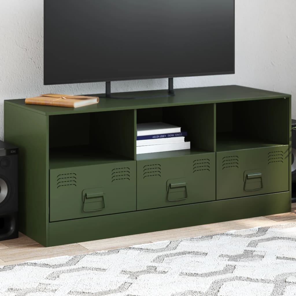 vidaXL Mueble de TV de acero verde oliva 99x39x44 cm