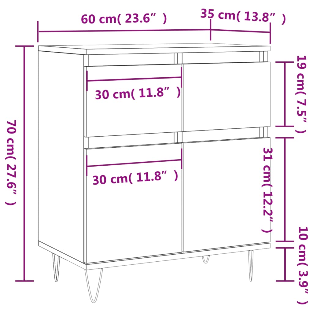 vidaXL Aparador de madera contrachapada gris hormigón 60x35x70 cm