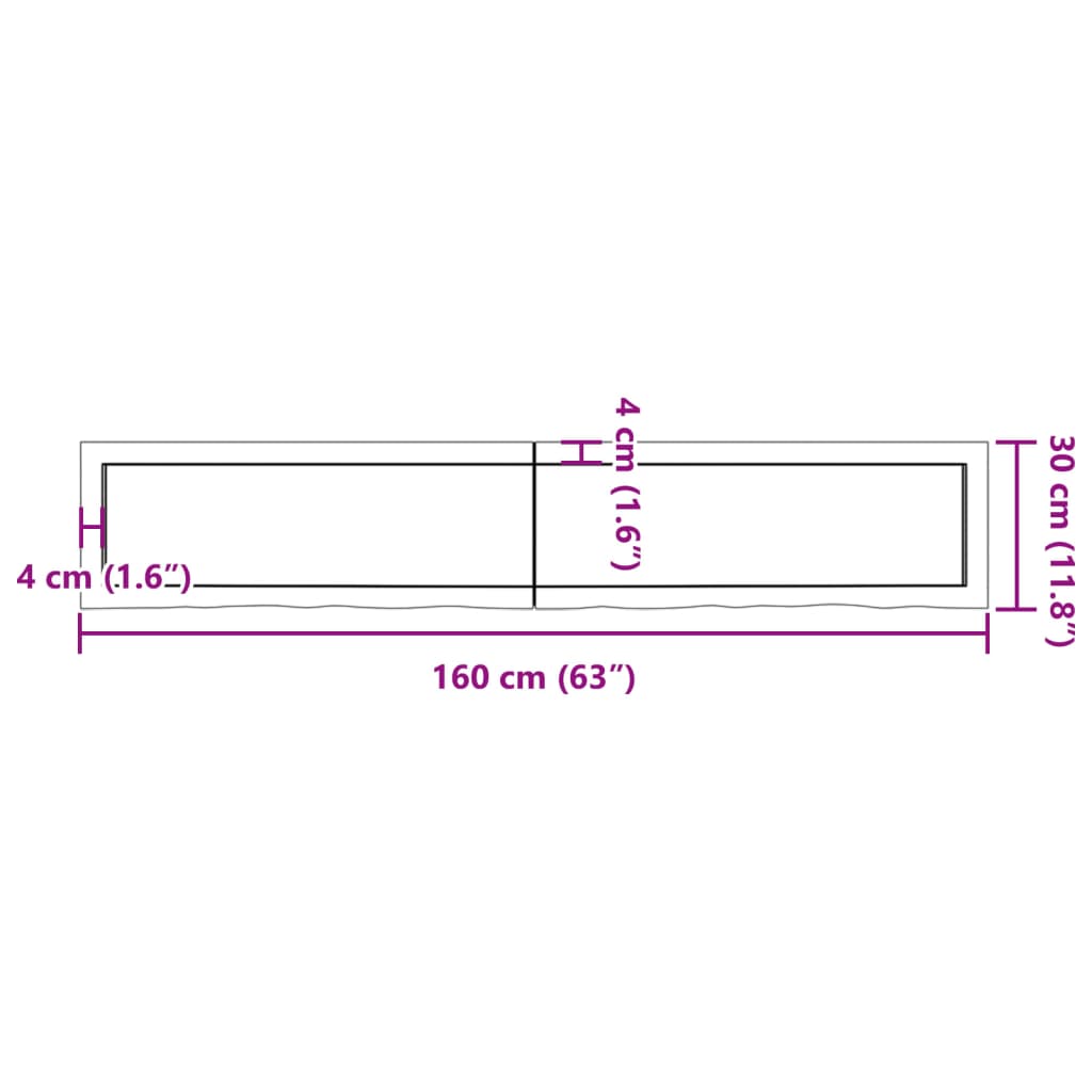 vidaXL Encimera de baño madera maciza sin tratar 160x30x(2-6) cm